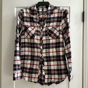 Falls Creek women’s button down plaid shirt, red, black, and white